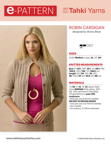 Tahki Yarns Robin Cardigan Knitting Pattern