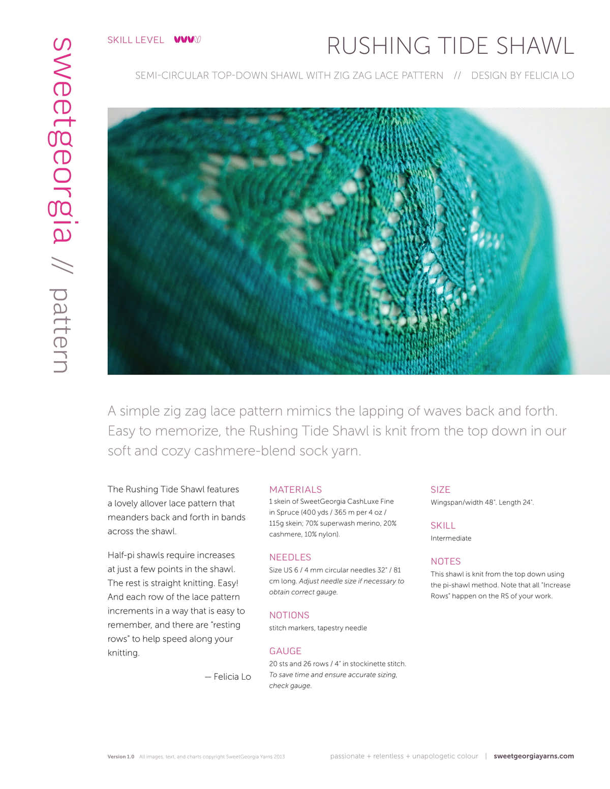 SweetGeorgia Rushing Tide Shawl Wrap Knitting Pattern
