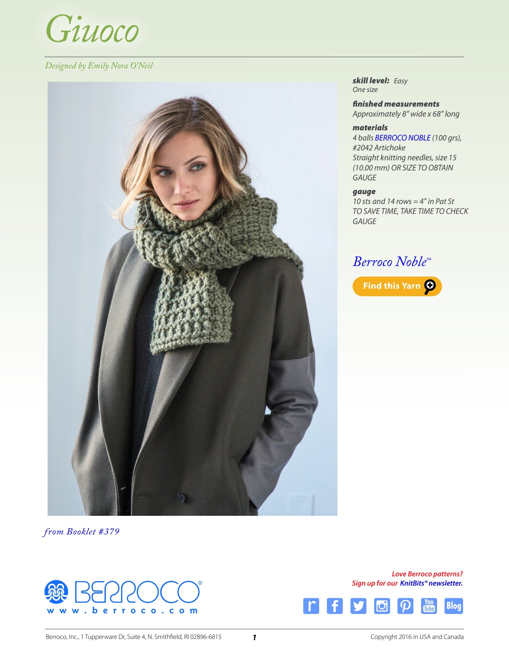 Berroco Guioco Scarf Knitting Pattern
