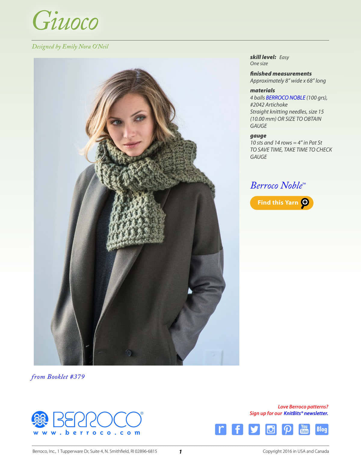 Berroco Guioco Scarf Knitting Pattern