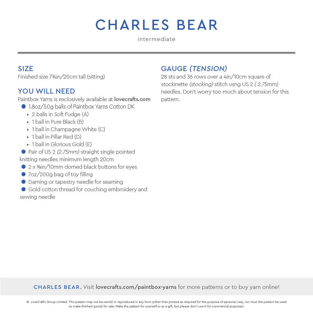 Paintbox Yarns Charles Bear Knitting Pattern