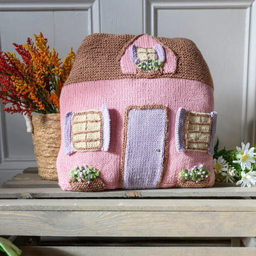 Cozy Pink House Pillow in Lion Brand 24/7 Cotton DK PDF