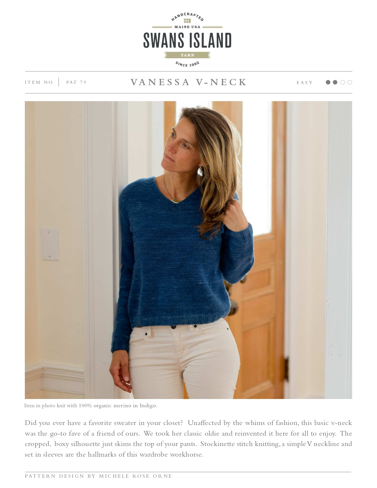 Swans Island Vanessa V-Neck Jumper Knitting Pattern