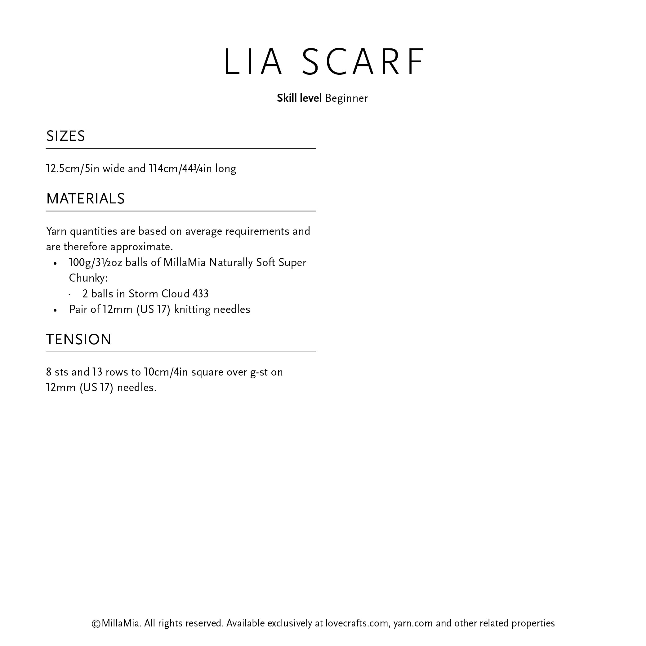 MillaMia Lia Scarf Knitting Pattern
