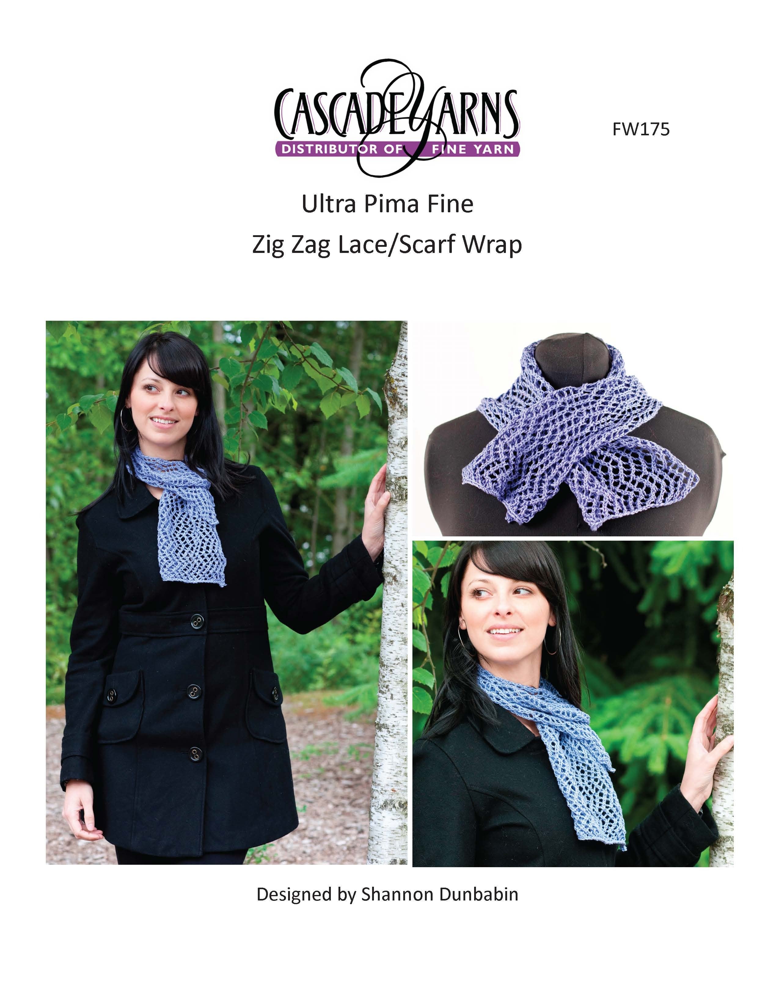 Cascade Yarns FW Zig Zag Lace/Scarf Wrap Knitting Pattern