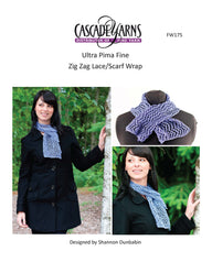Cascade Yarns FW Zig Zag Lace/Scarf Wrap Knitting Pattern
