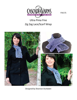 Cascade Yarns FW Zig Zag Lace/Scarf Wrap Knitting Pattern