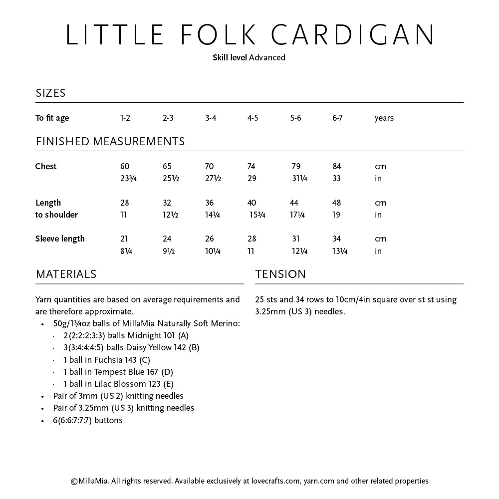 MillaMia Little Folk Cardigan Knitting Pattern