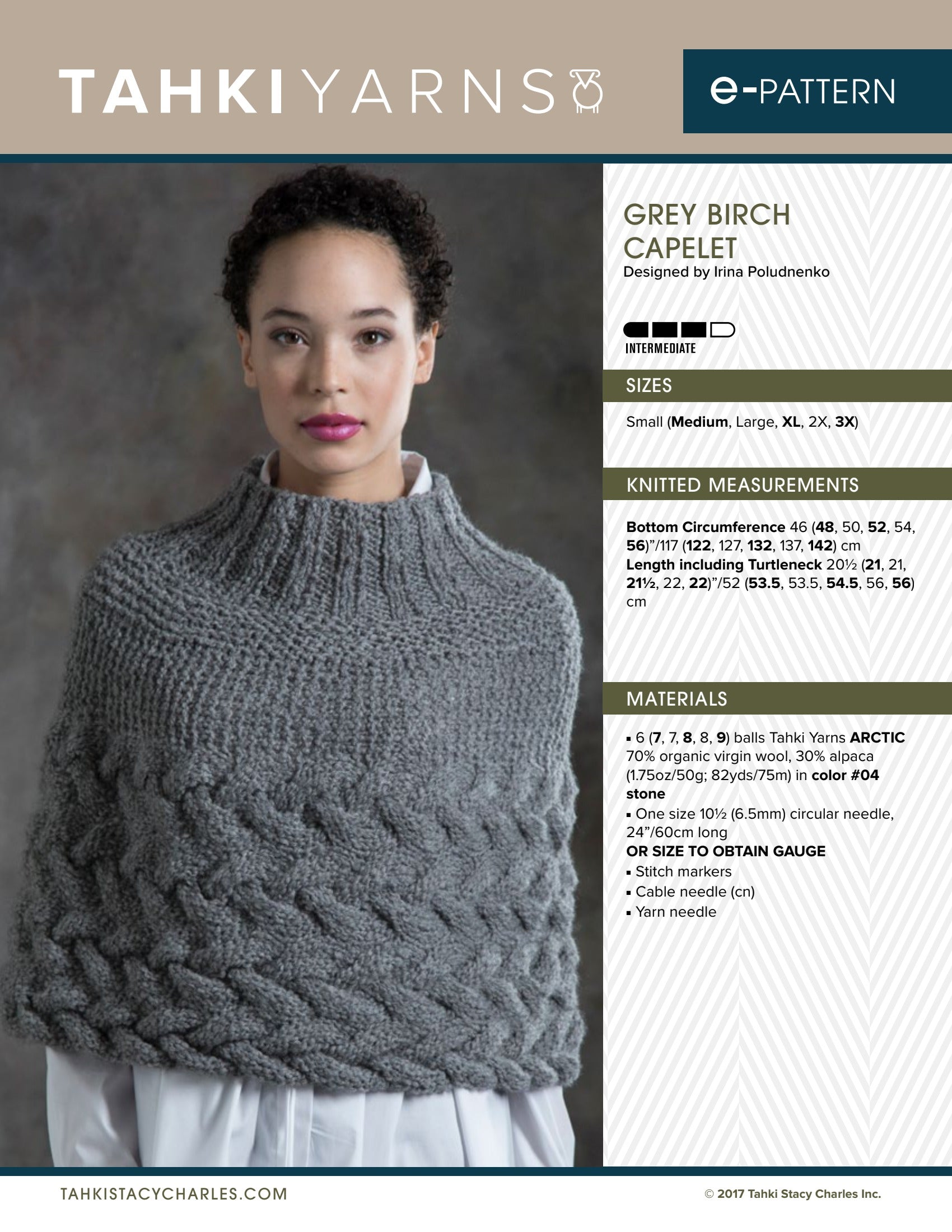 Tahki Yarns Grey Birch Capelet Knitting Pattern