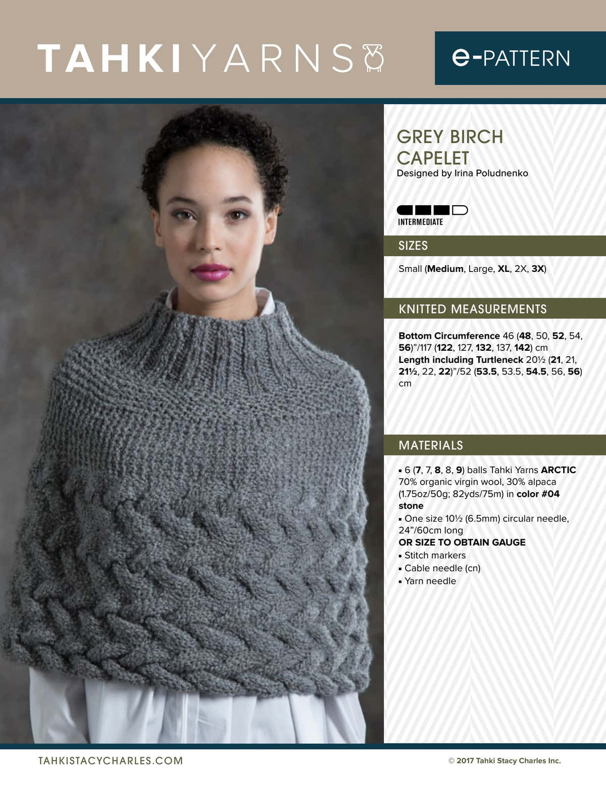 Tahki Yarns Grey Birch Capelet Knitting Pattern