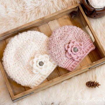 Easy Chunky Winter Hat with Flower - 3 Sizes