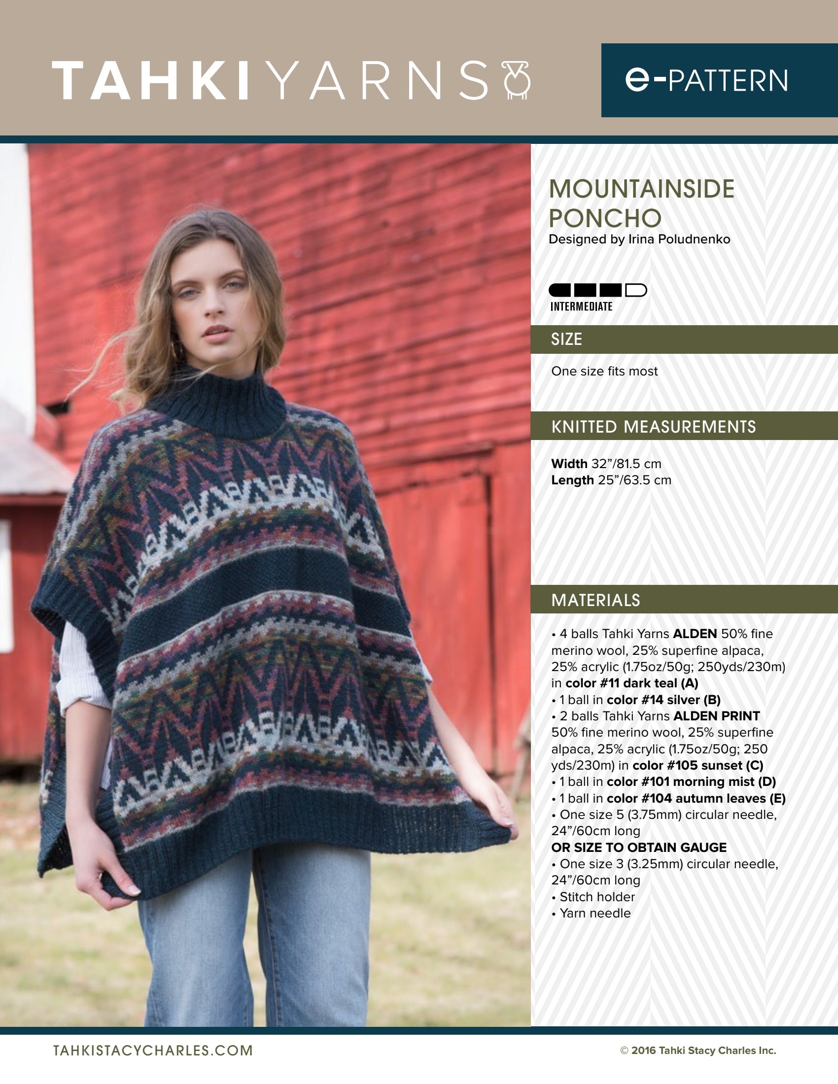Tahki Yarns Mountainside Poncho Knitting Pattern