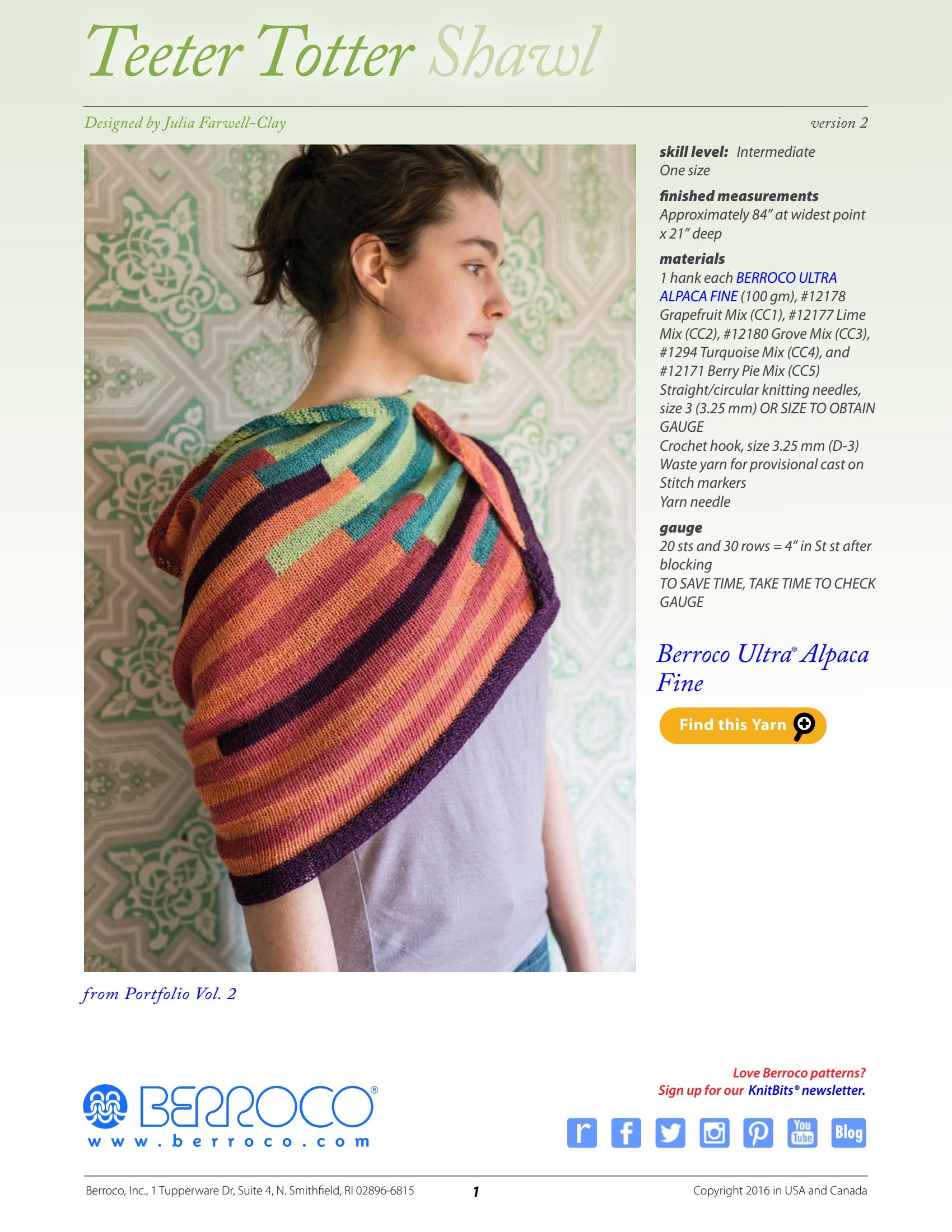 Berroco Teeter Totter Shawl- Portfolio Knitting Pattern
