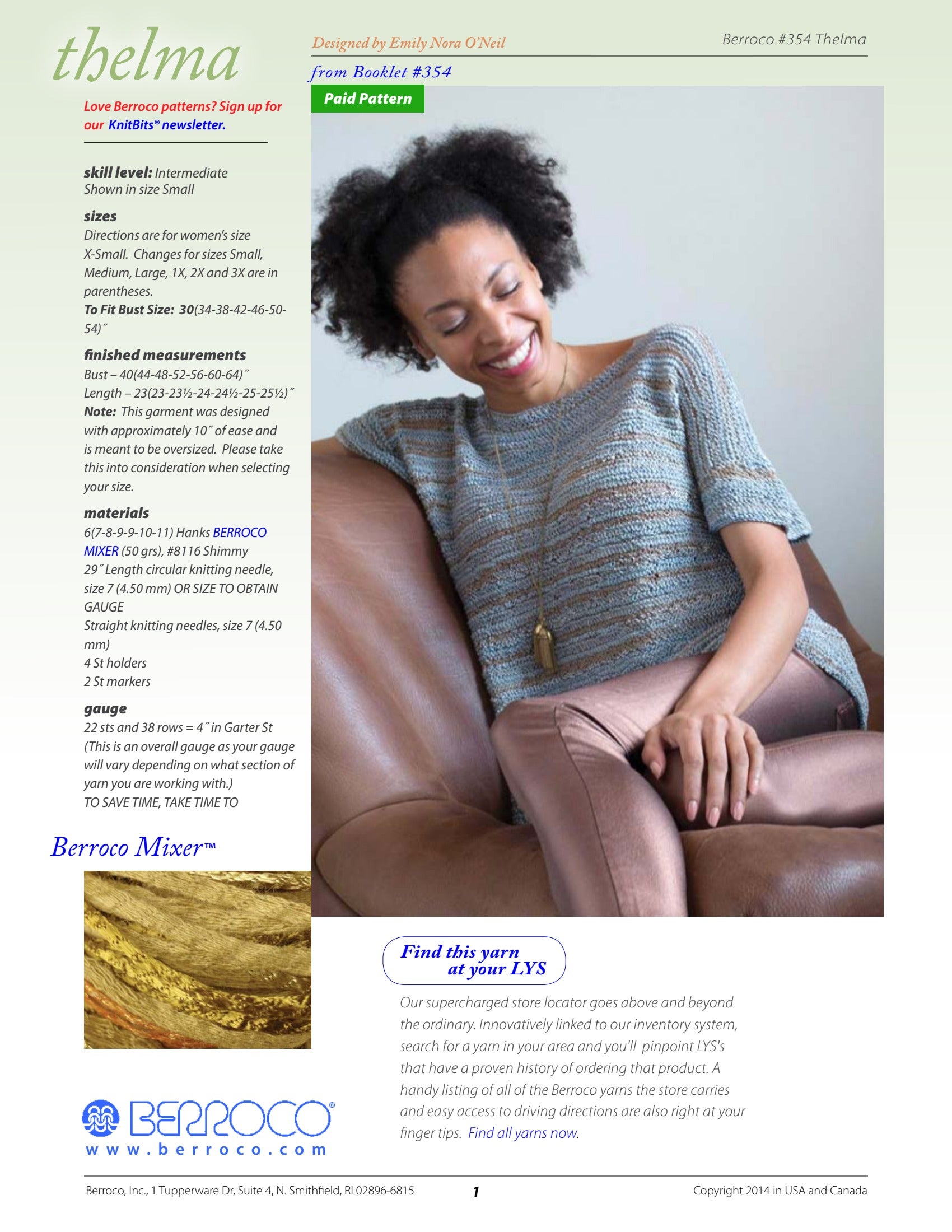 Berroco Thelma Jumper Knitting Pattern