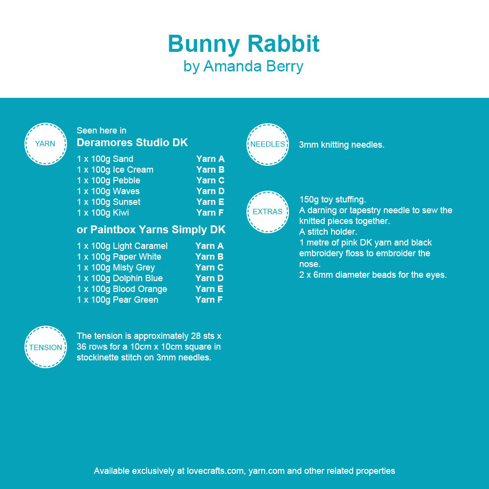 Deramores Bunny Rabbit Toy Knitting Pattern