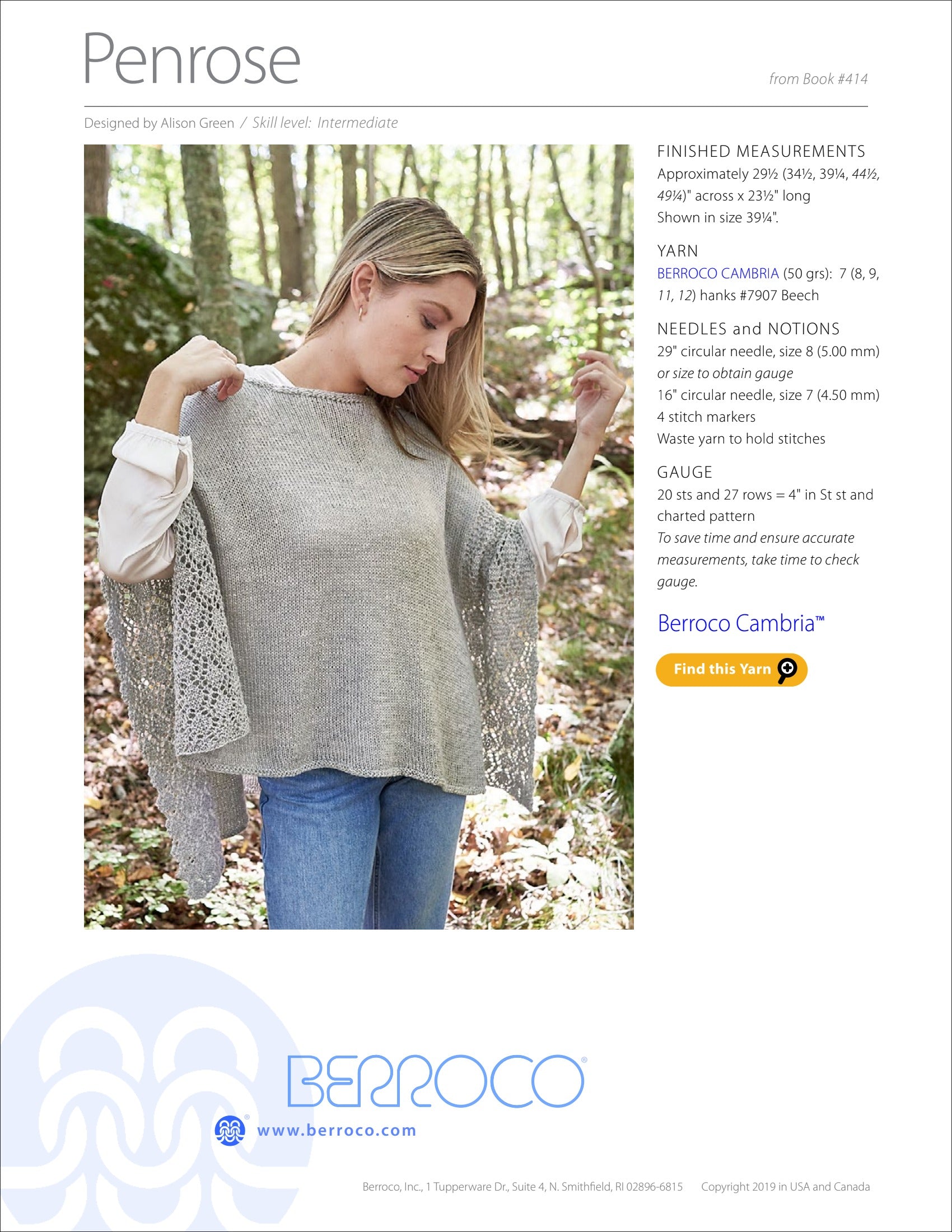 Berroco Penrose Cape Knitting Pattern