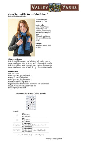 Valley Yarns Reversible Wave Cabled Scarf Knitting Pattern