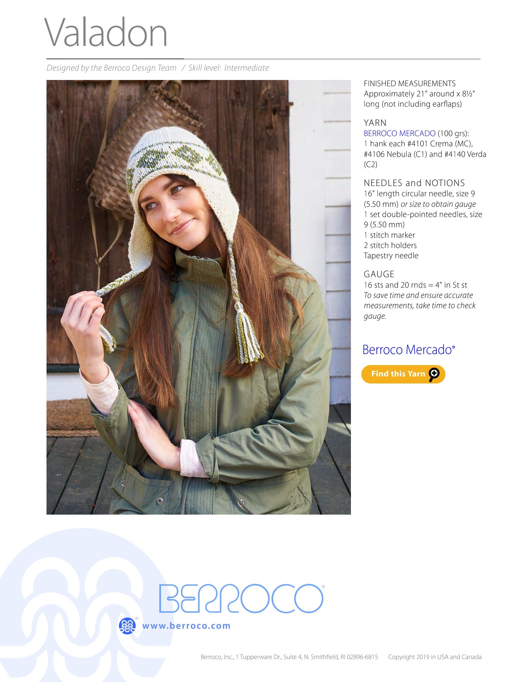 Berroco Valadon Hat Knitting Pattern