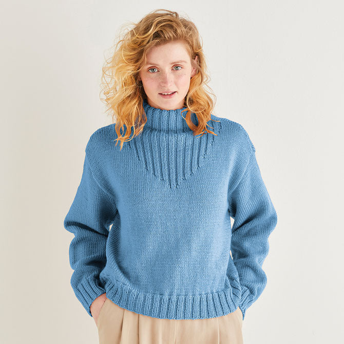 Sirdar Funnel Neck Rib Detail Sweater in Country Classic Worsted