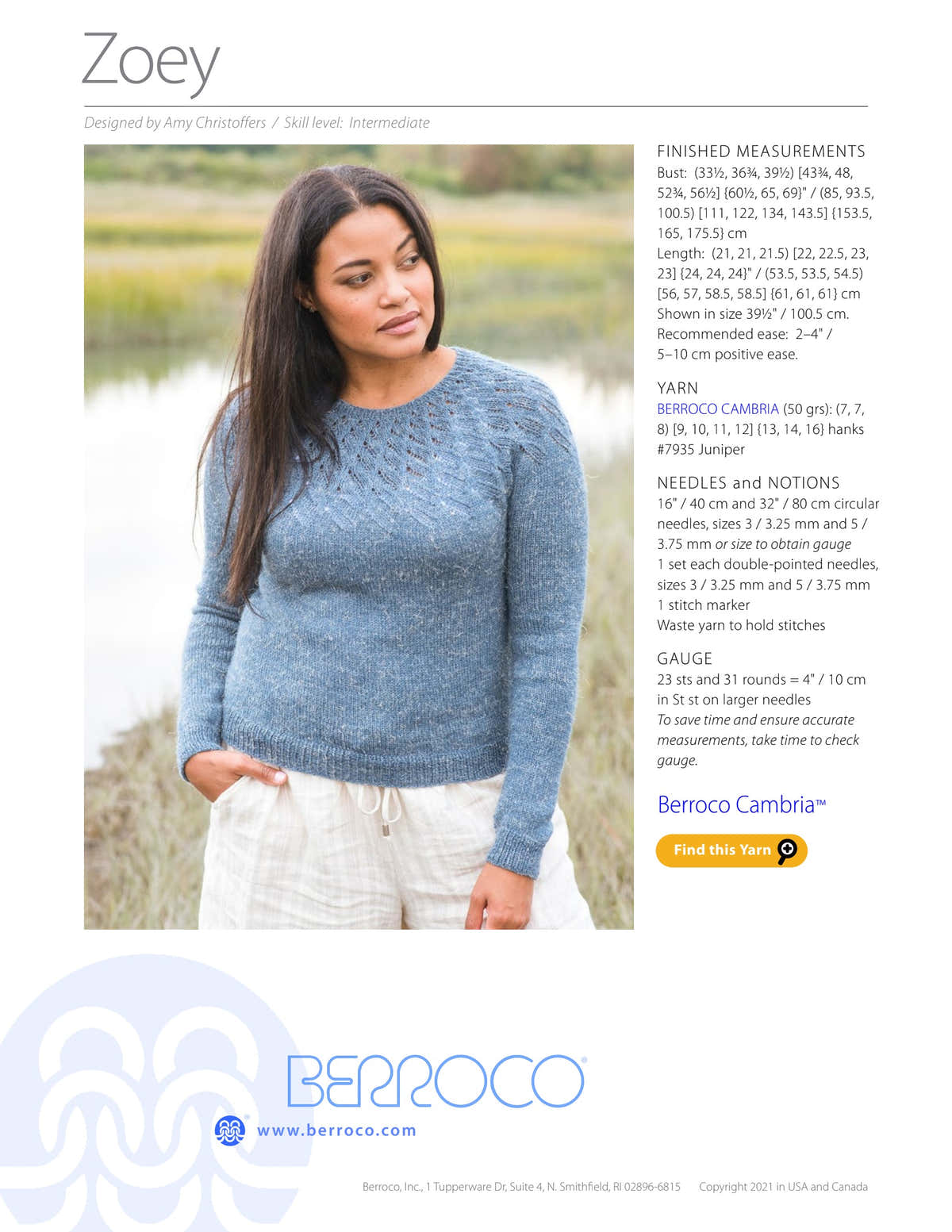 Berroco Zoey Jumper Knitting Pattern