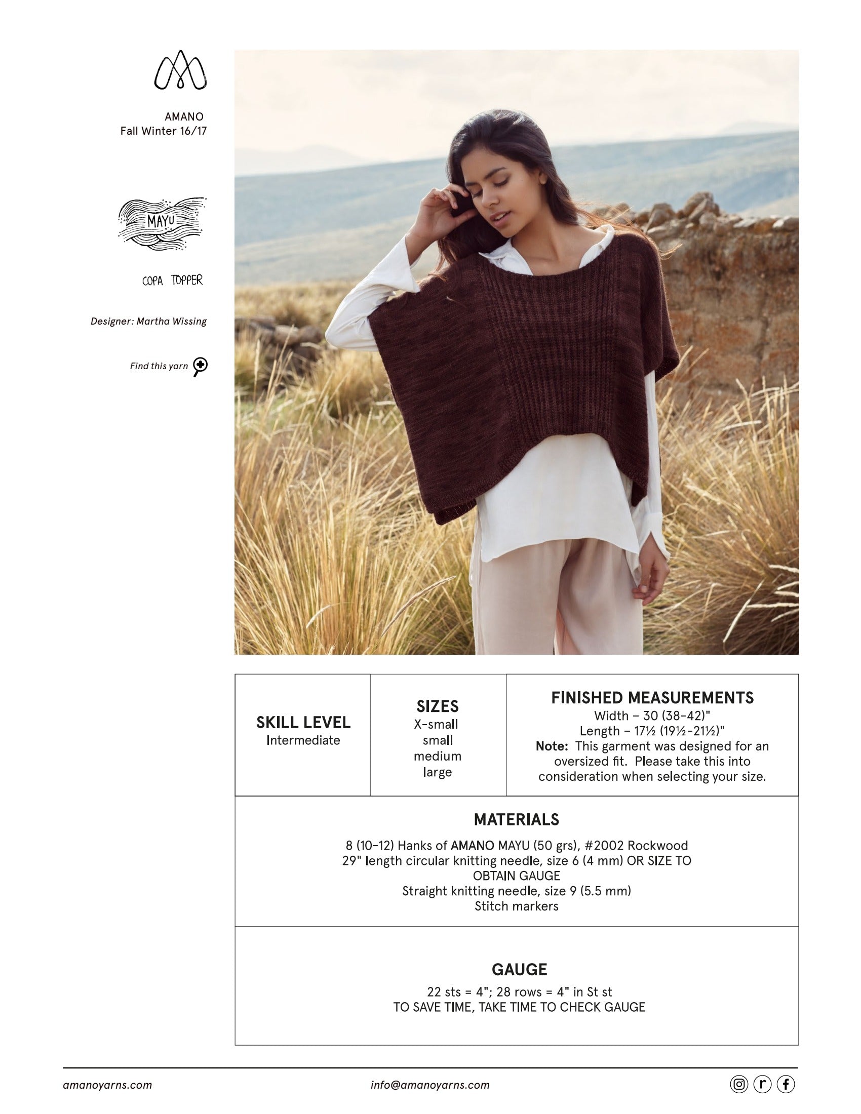 AMANO Copa Topper Cape Knitting Pattern