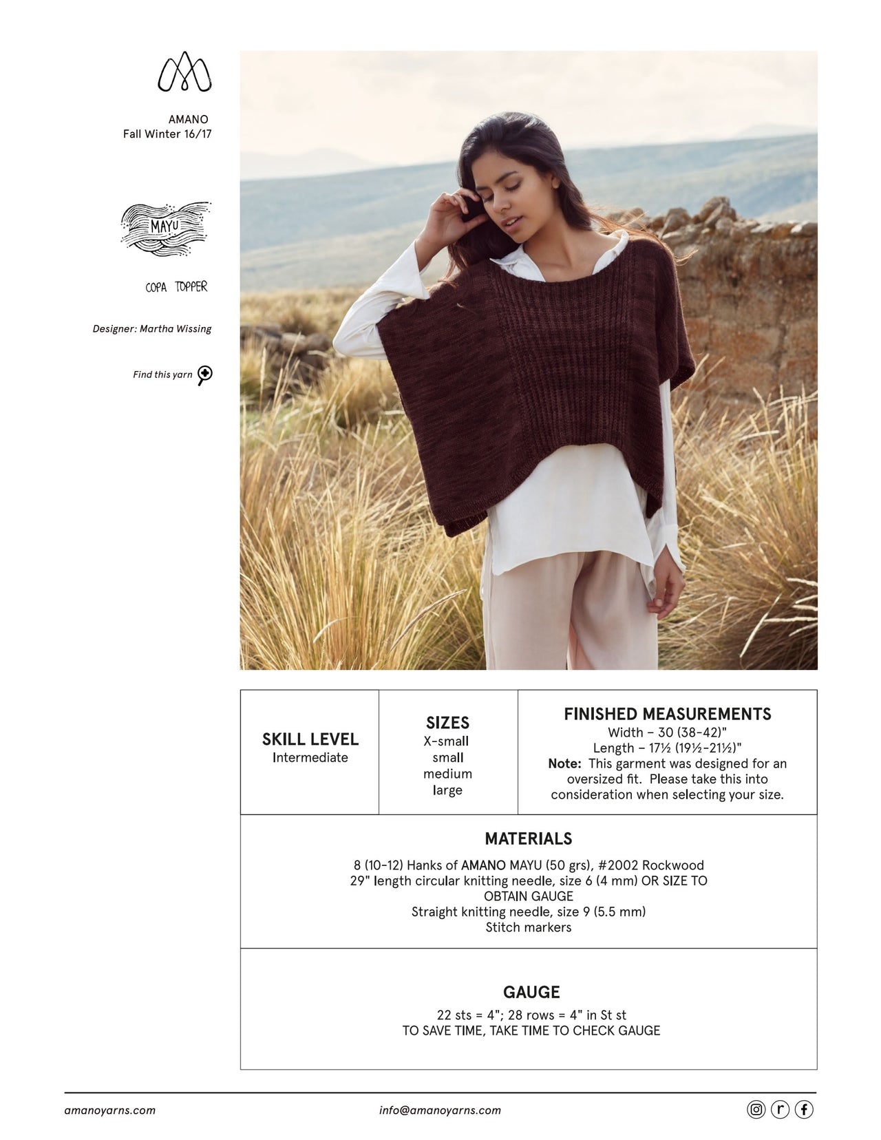 AMANO Copa Topper Cape Knitting Pattern