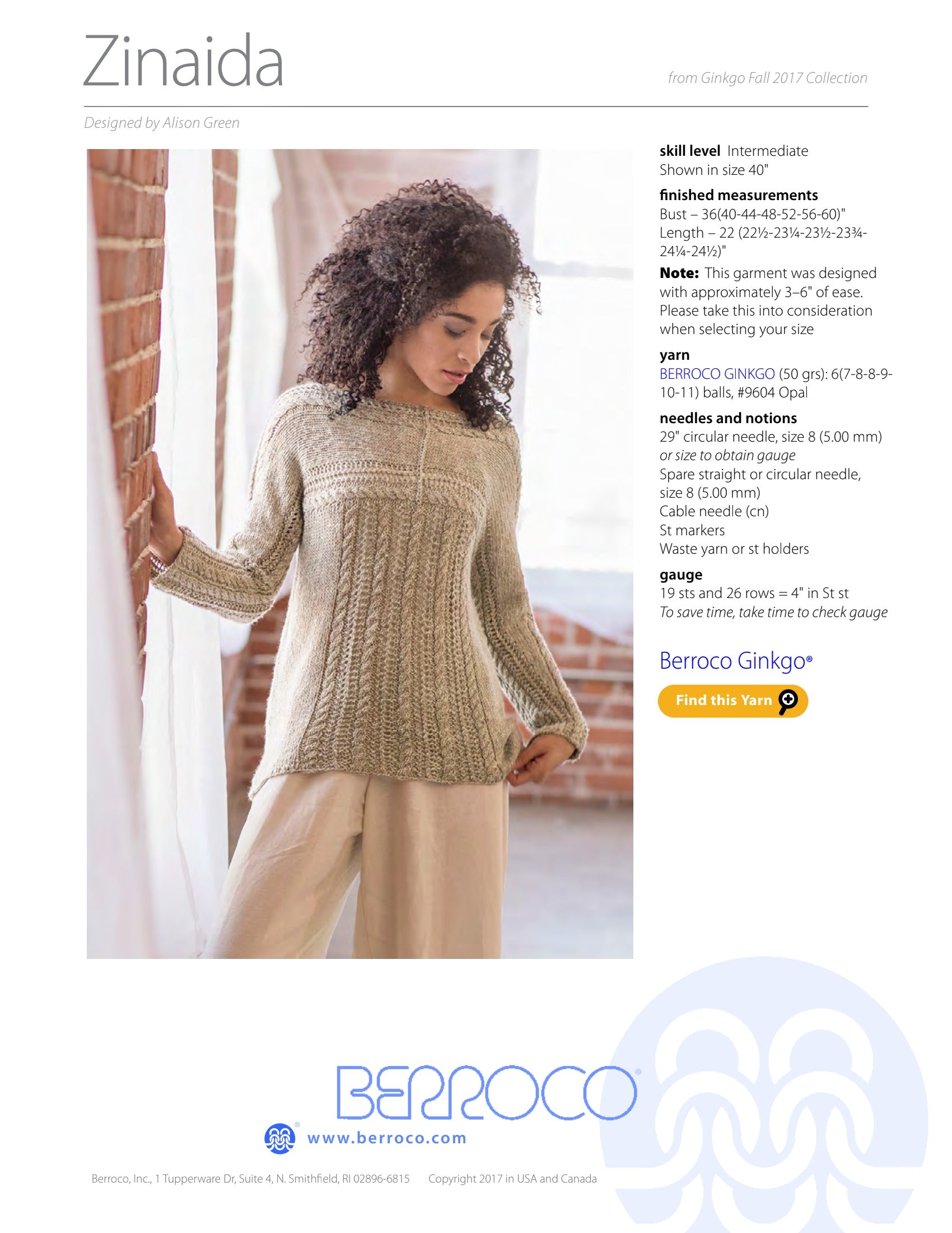 Berroco Zinaida Jumper Knitting Pattern