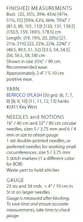 Berroco Campana Top Knitting Pattern