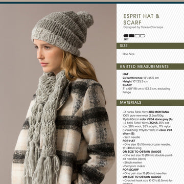 Tahki Yarns Espirit Hat & Scarf Knitting Pattern