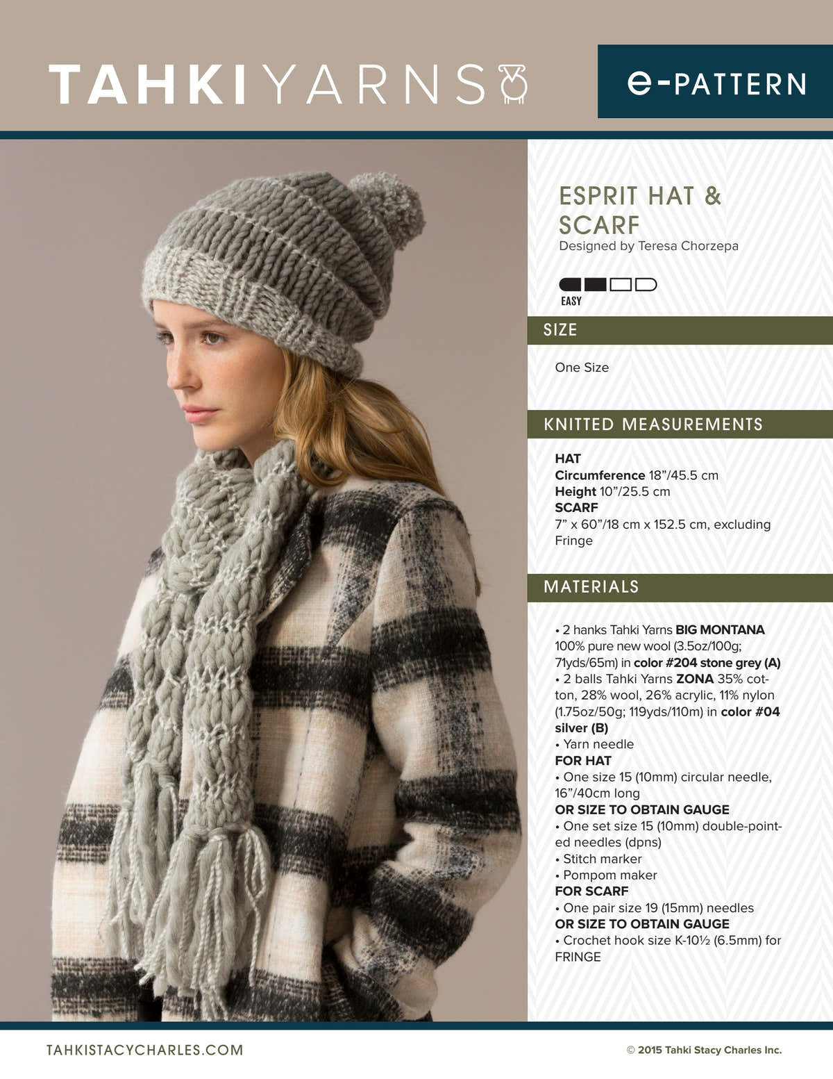 Tahki Yarns Espirit Hat & Scarf Knitting Pattern