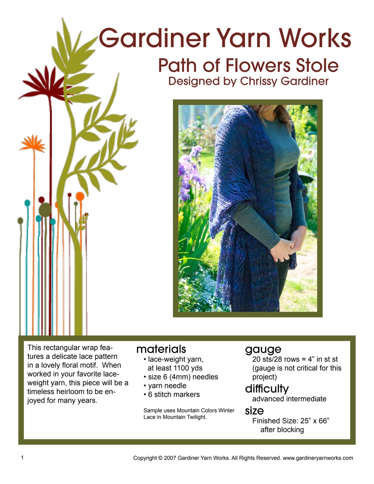 Gardiner Yarn Works Path of Flowers Stole Knitting Pattern