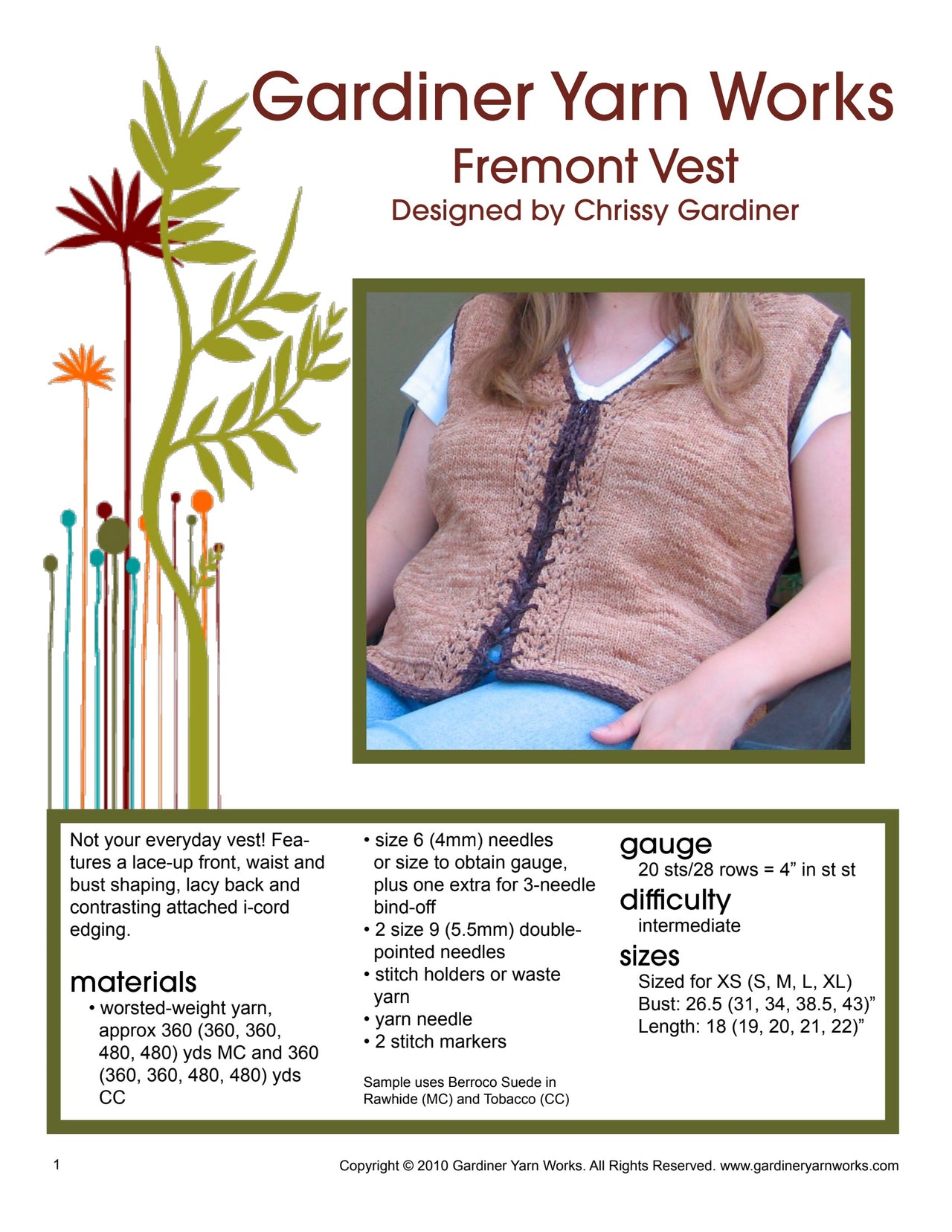 Gardiner Yarn Works Fremont Vest Knitting Pattern