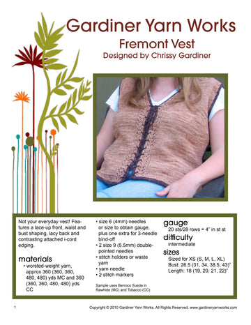 Gardiner Yarn Works Fremont Vest Knitting Pattern