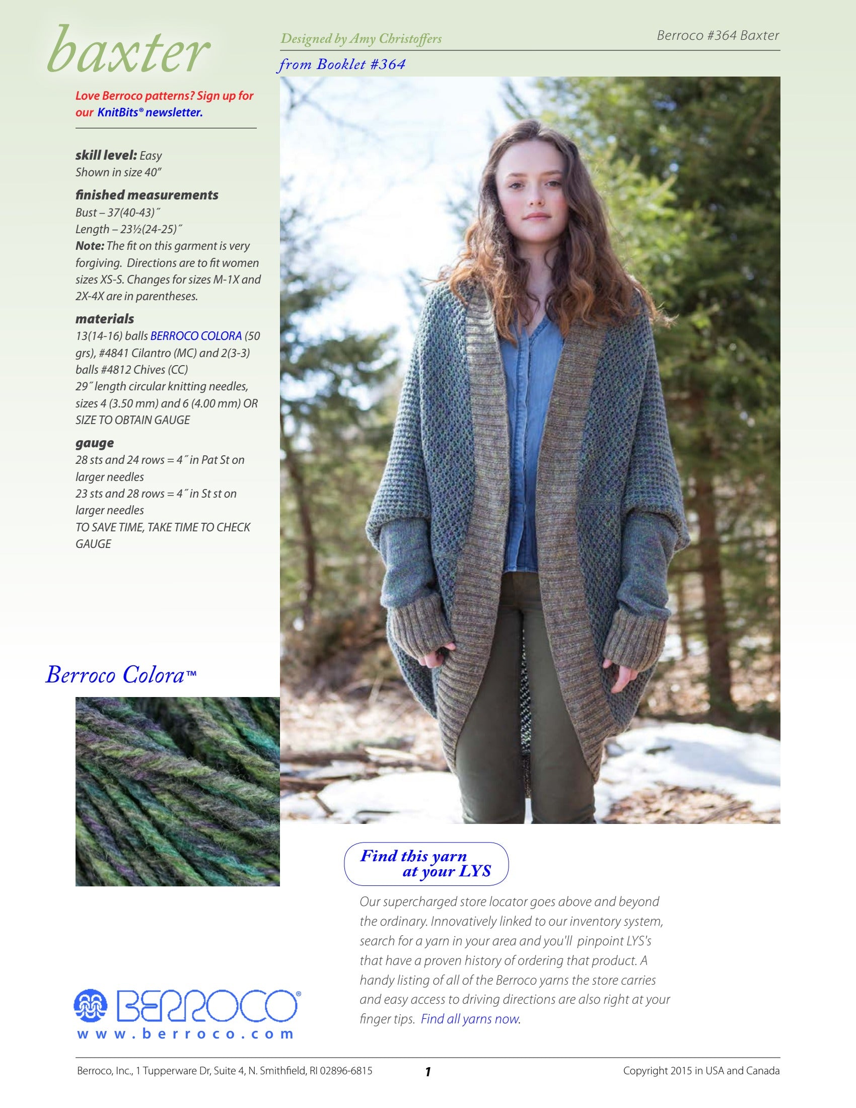 Berroco Baxter Cardigan Knitting Pattern