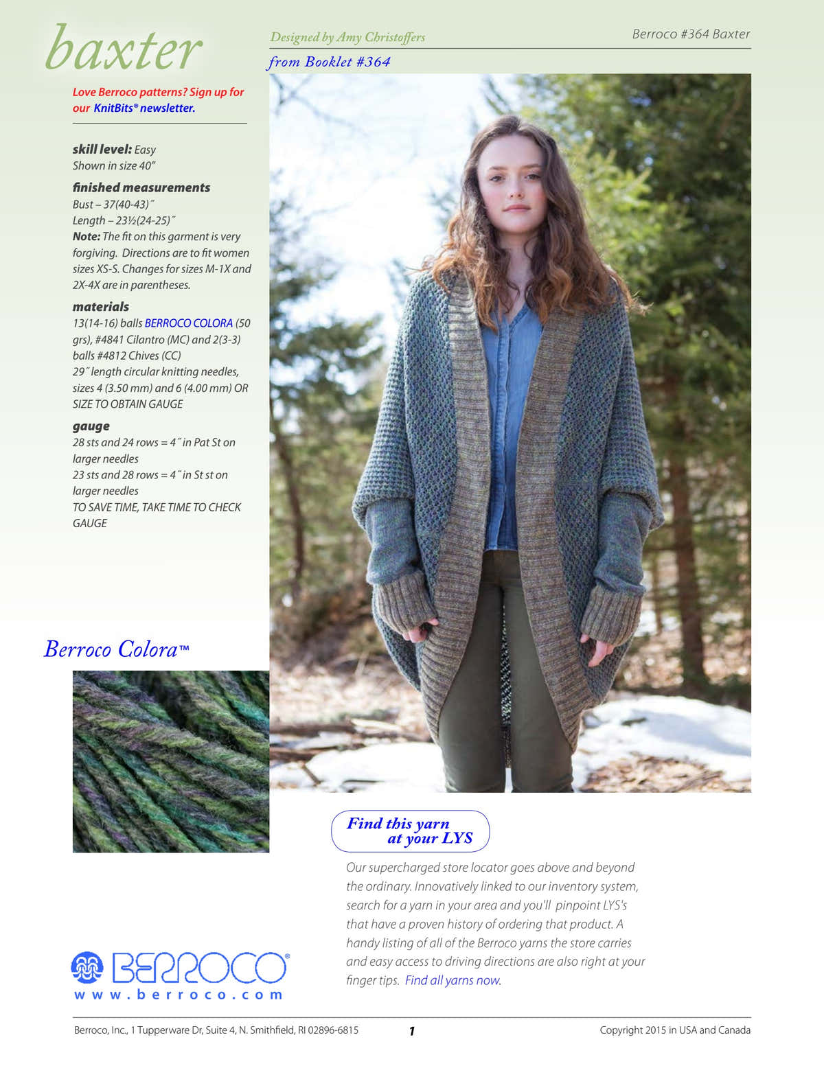 Berroco Baxter Cardigan Knitting Pattern