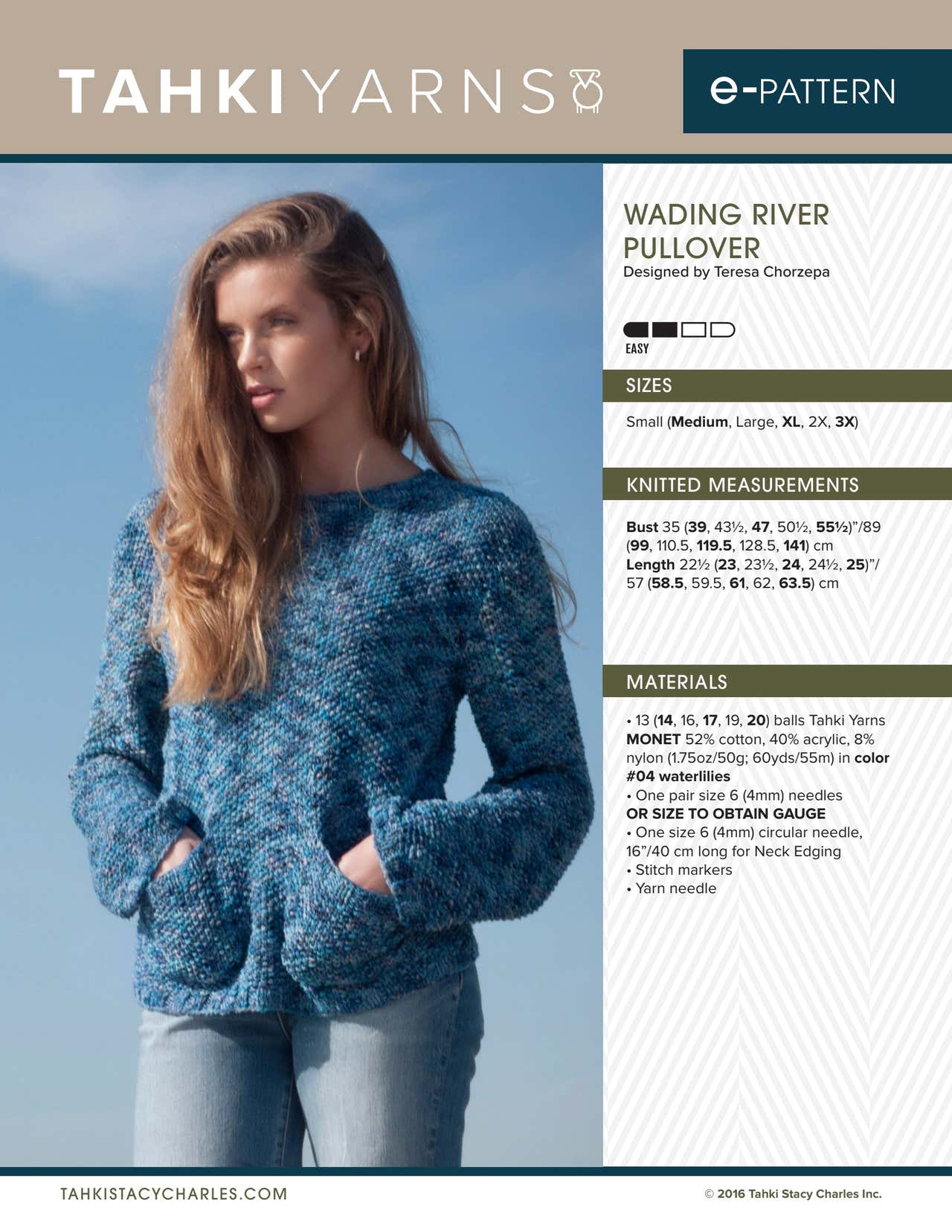 Tahki Yarns Wading River Pullover Knitting Pattern