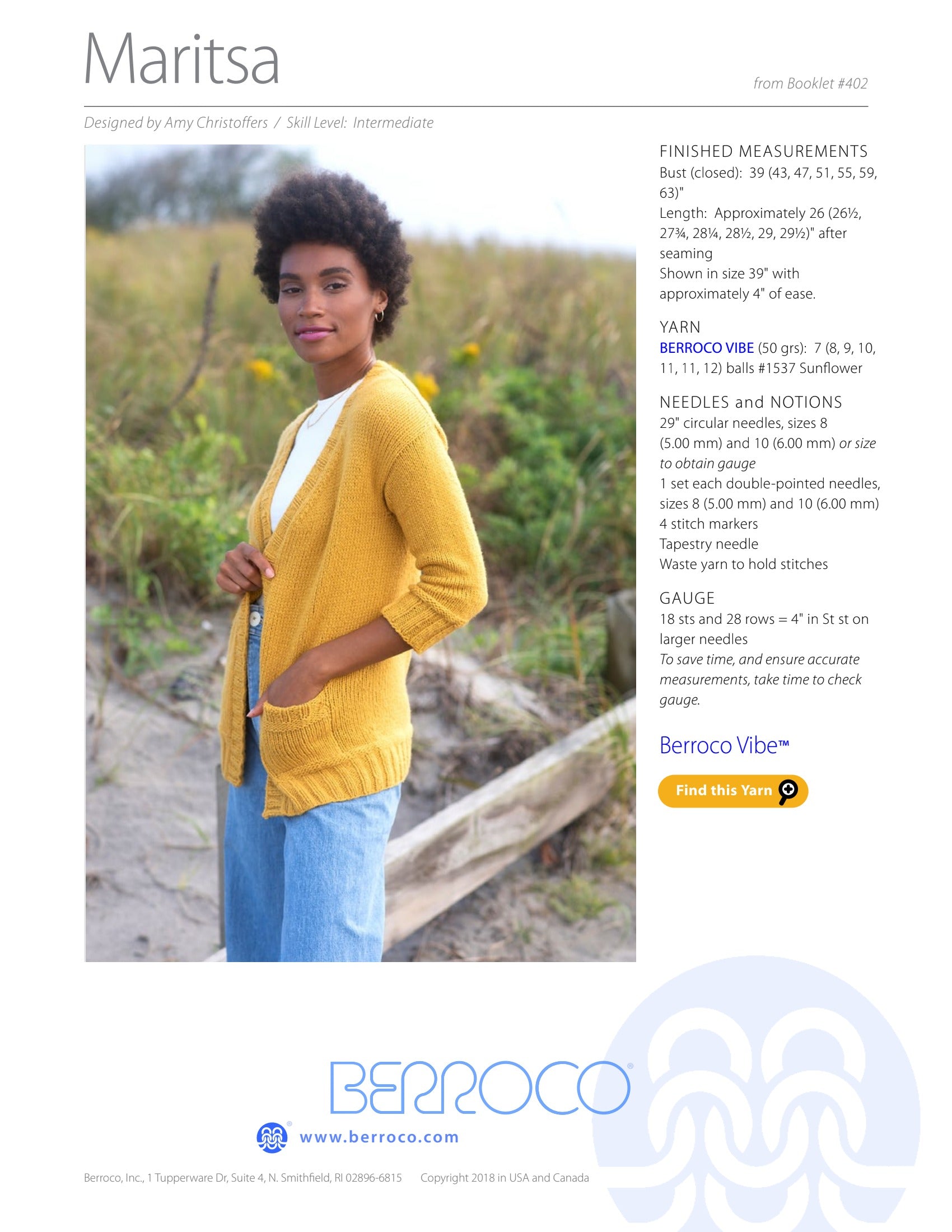 Berroco Maritsa Cardigan Knitting Pattern
