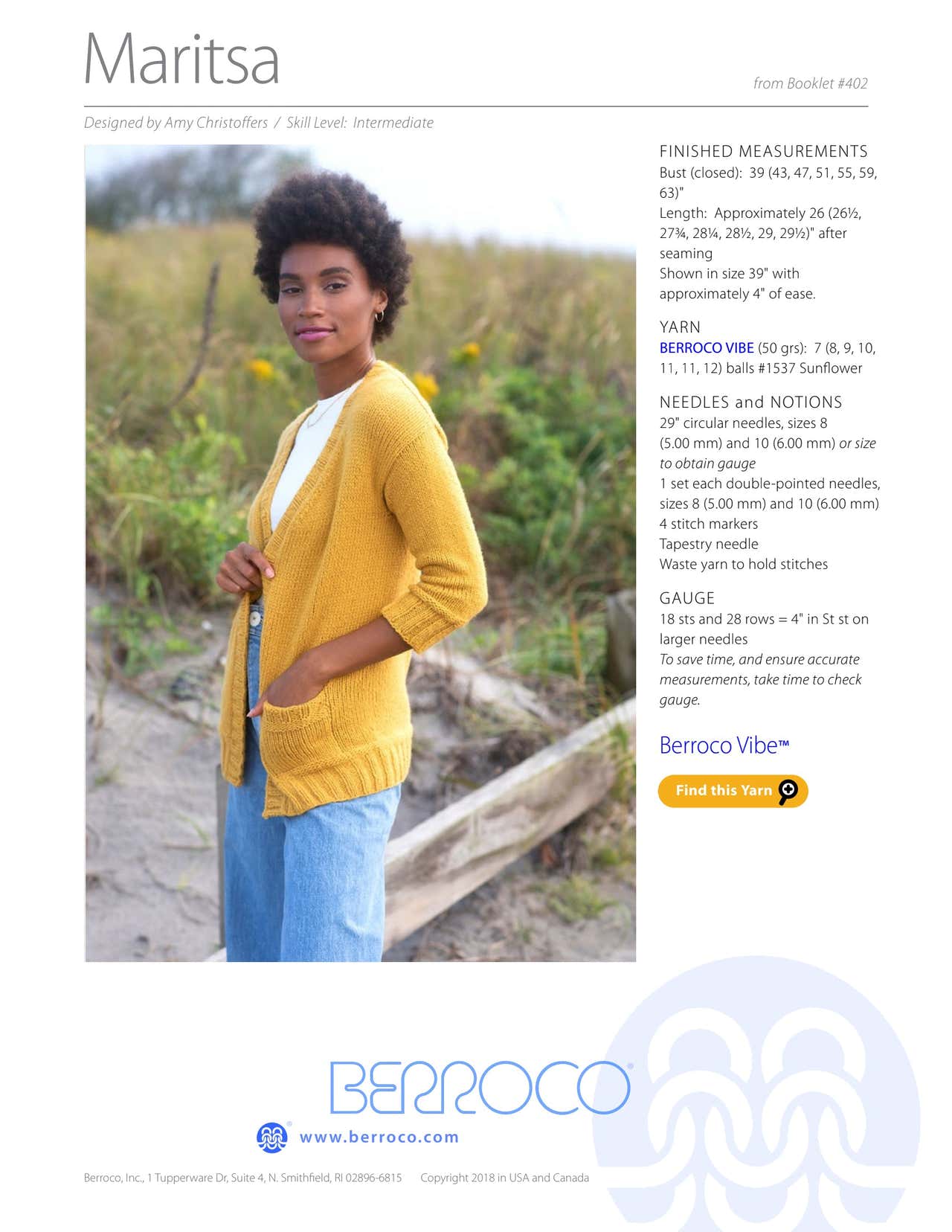 Berroco Maritsa Cardigan Knitting Pattern