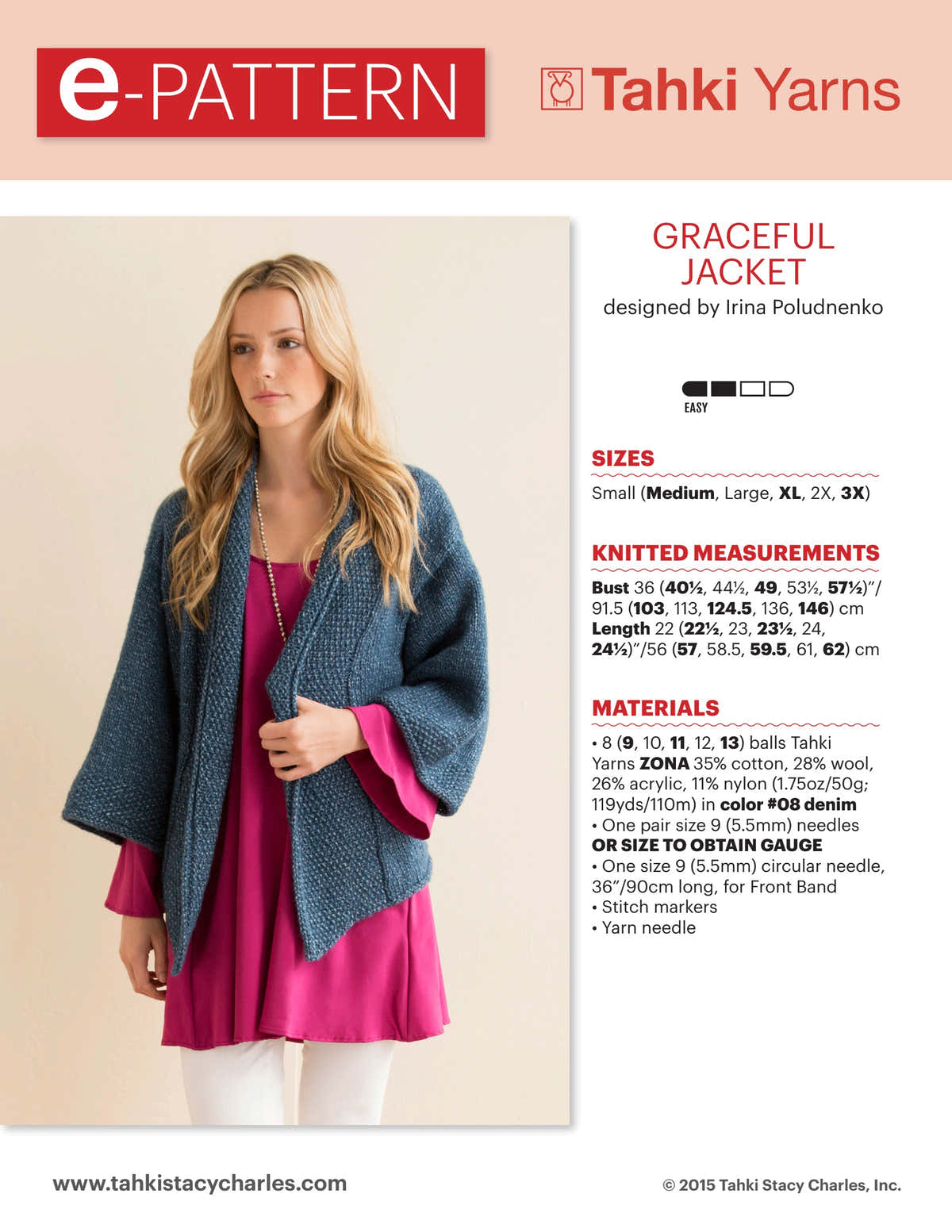 Tahki Yarns Graceful Jacket Knitting Pattern