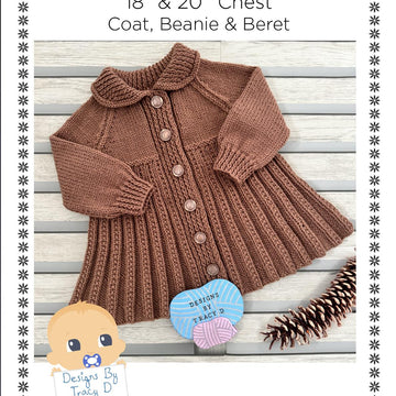 Avery Baby Coat, Beanie & Beret size 18" & 20" chest 6-9mths approx