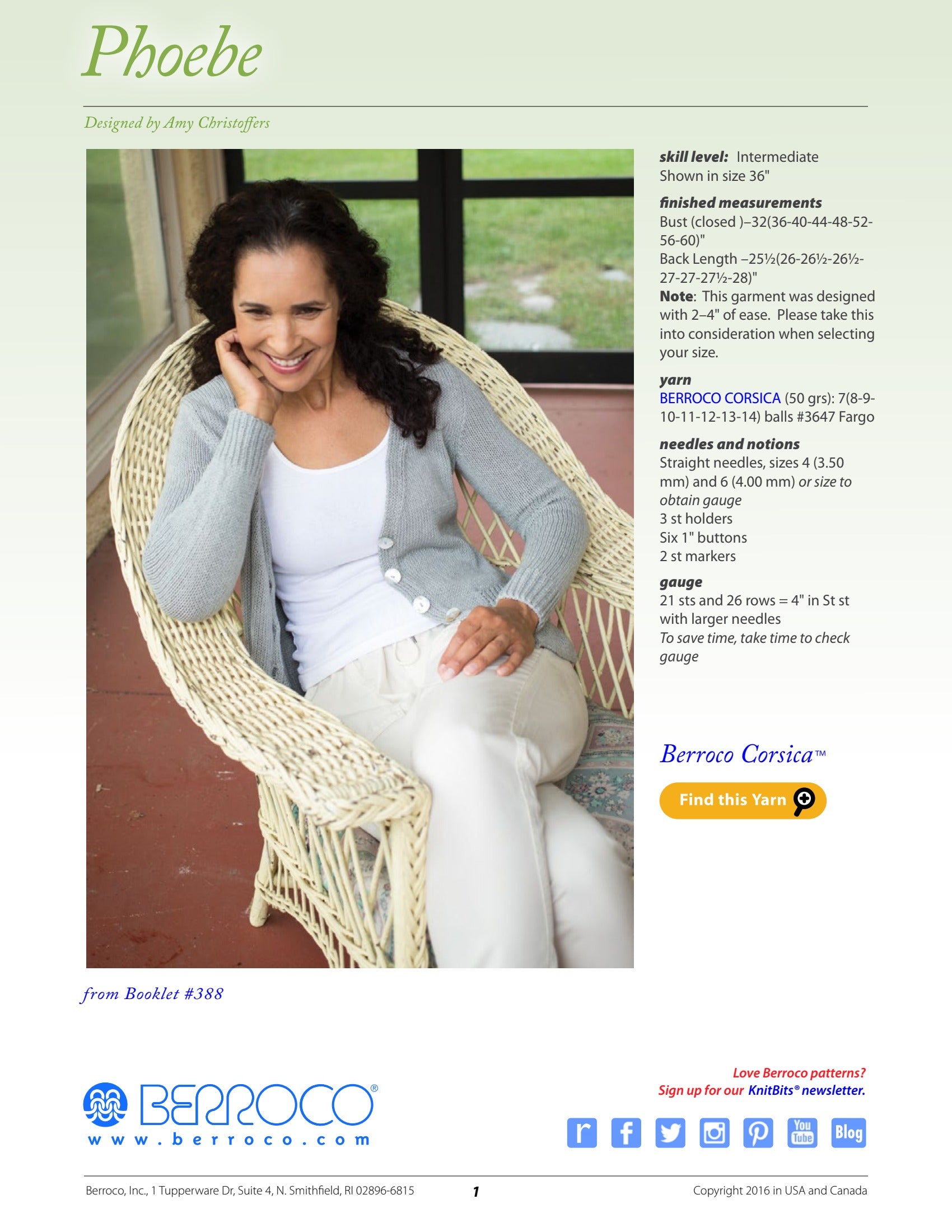 Berroco Phoebe Cardigan Knitting Pattern