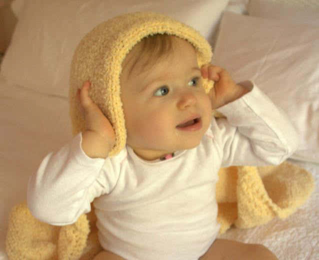 Lamb Ears Hooded Baby Blanket Knitting Pattern
