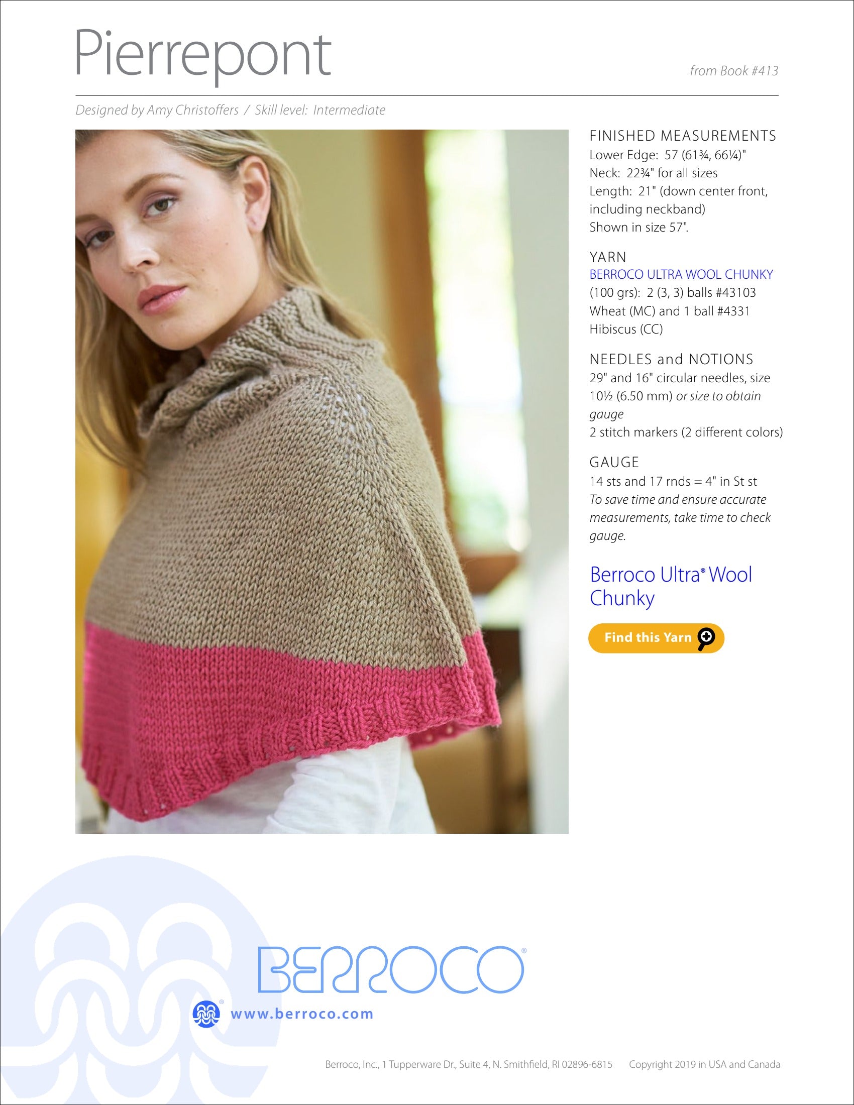 Berroco Pierrepont Cape Knitting Pattern
