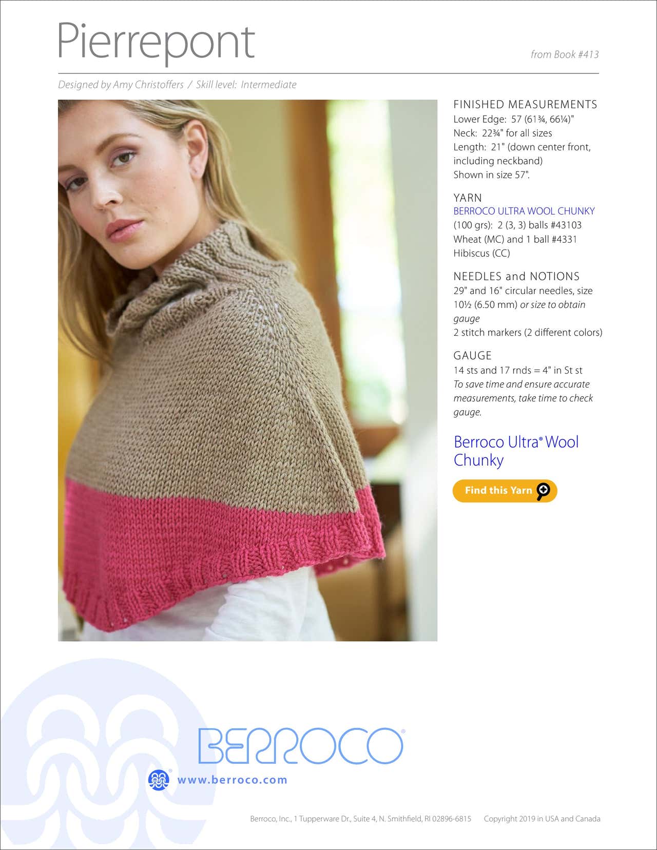 Berroco Pierrepont Cape Knitting Pattern