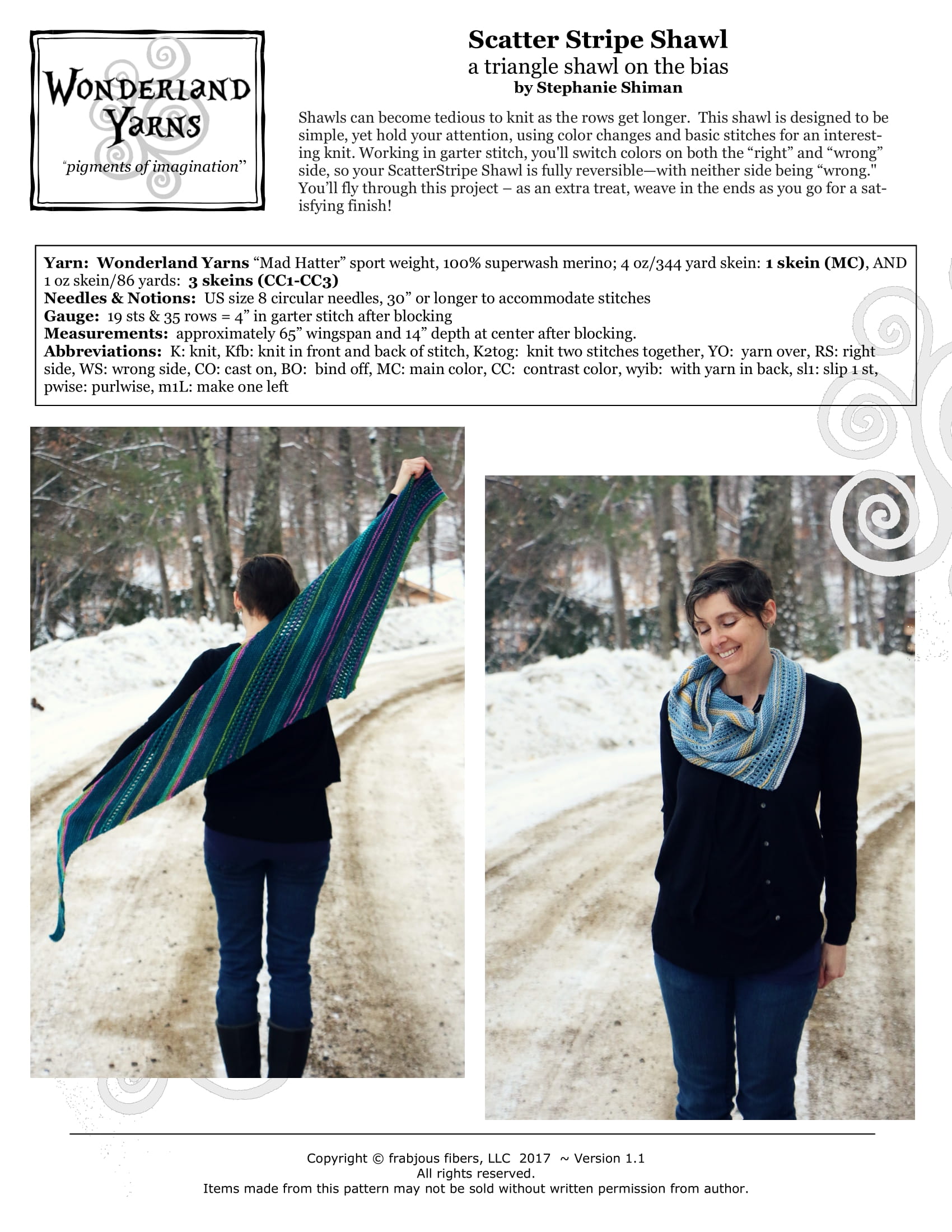 Wonderland Yarns Scatter Stripe Shawl Wrap Knitting Pattern