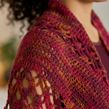 Florabelle Crochet Shawl in Signature Sparkle ply Mulled Wine by Anna Nikipirowicz