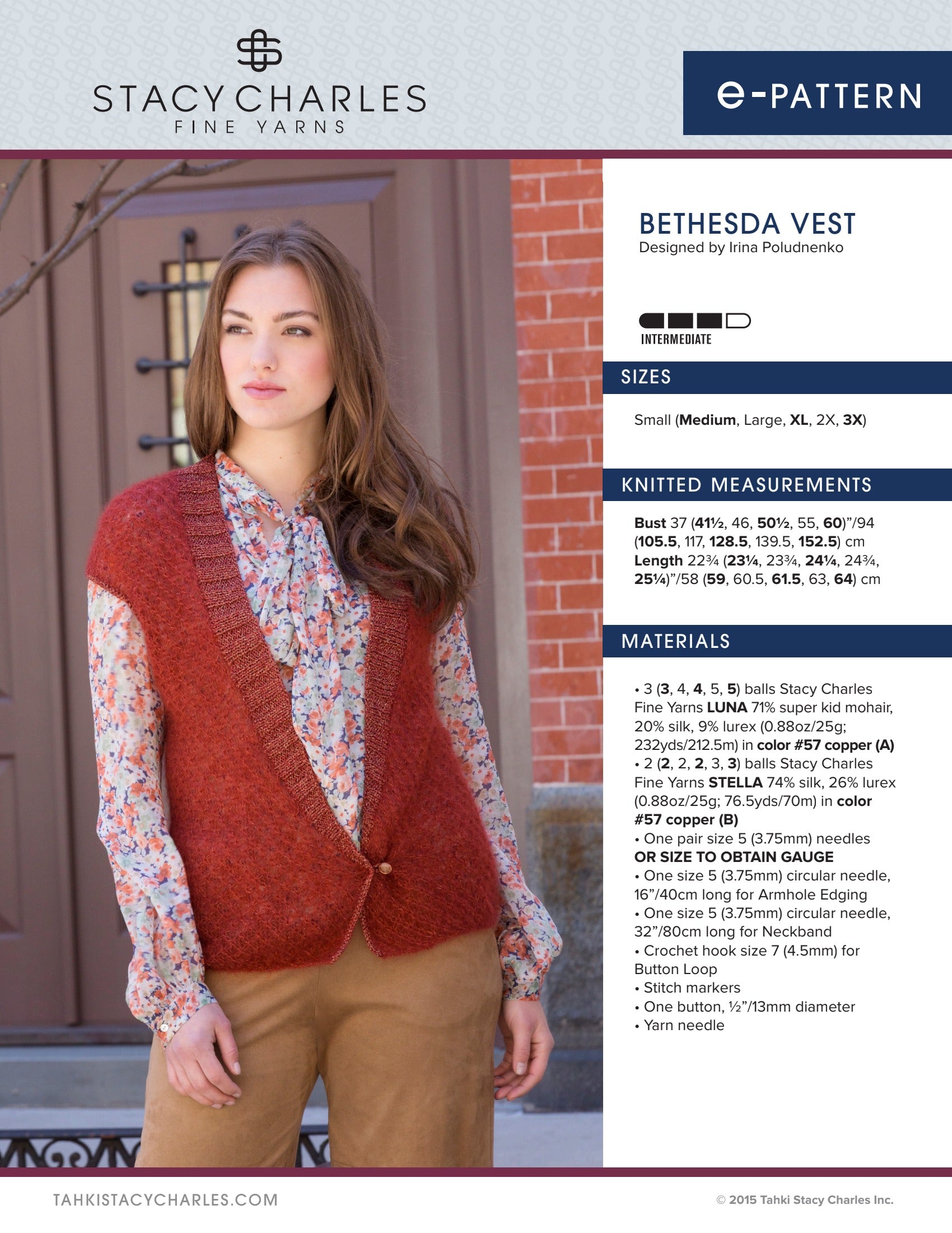 Stacy Charles Fine Yarns Bethesda Vest Knitting Pattern