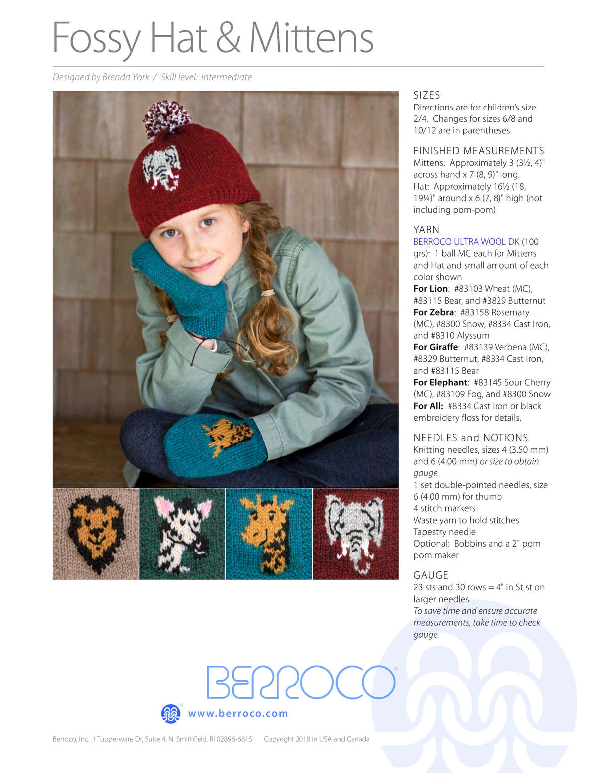 Berroco Fossy Hat & Mittens Knitting Pattern