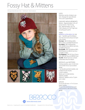 Berroco Fossy Hat & Mittens Knitting Pattern