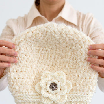 Easy Chunky Winter Hat with Flower - 3 Sizes